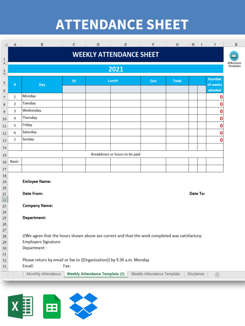 weekly attendance sheet plantilla imagen principal