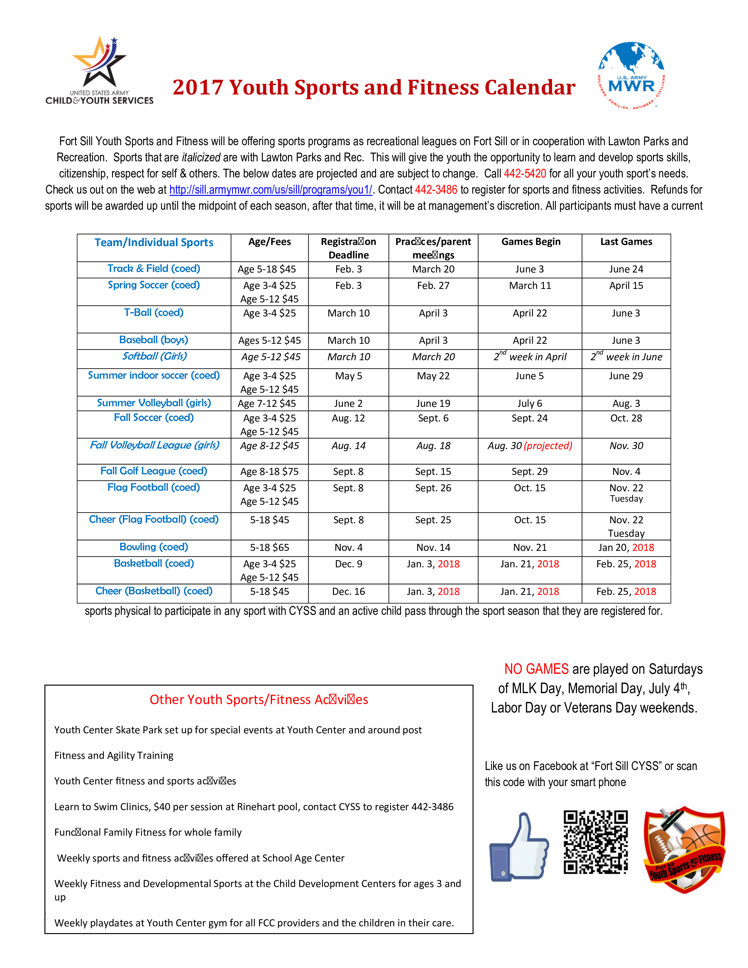 youth sports and fitness calendar modèles