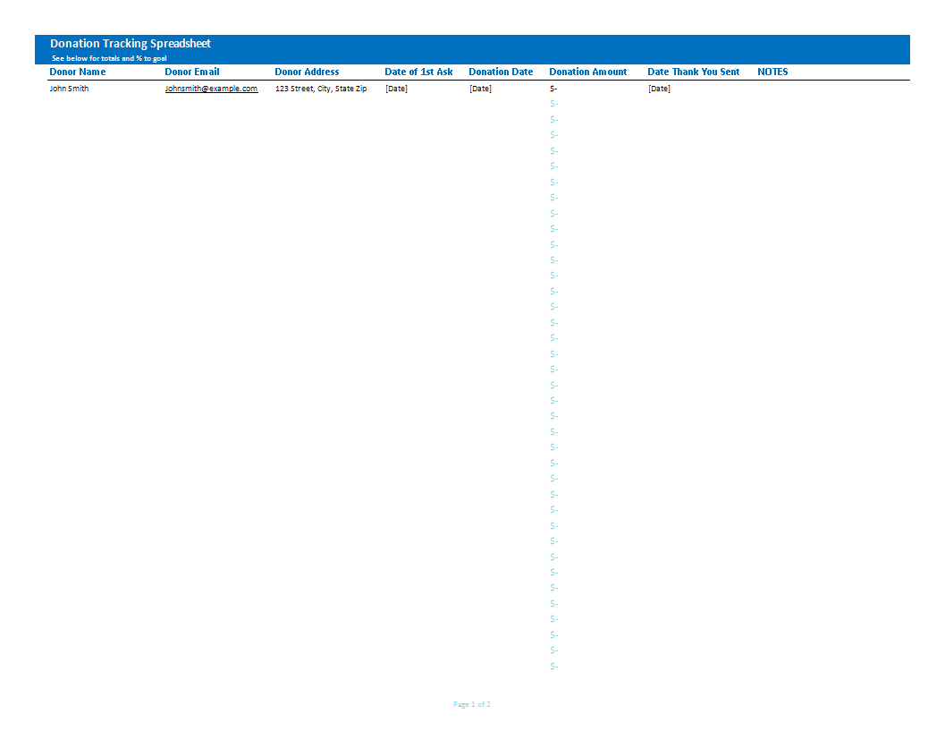 Donation tracker excel spreadsheet 模板