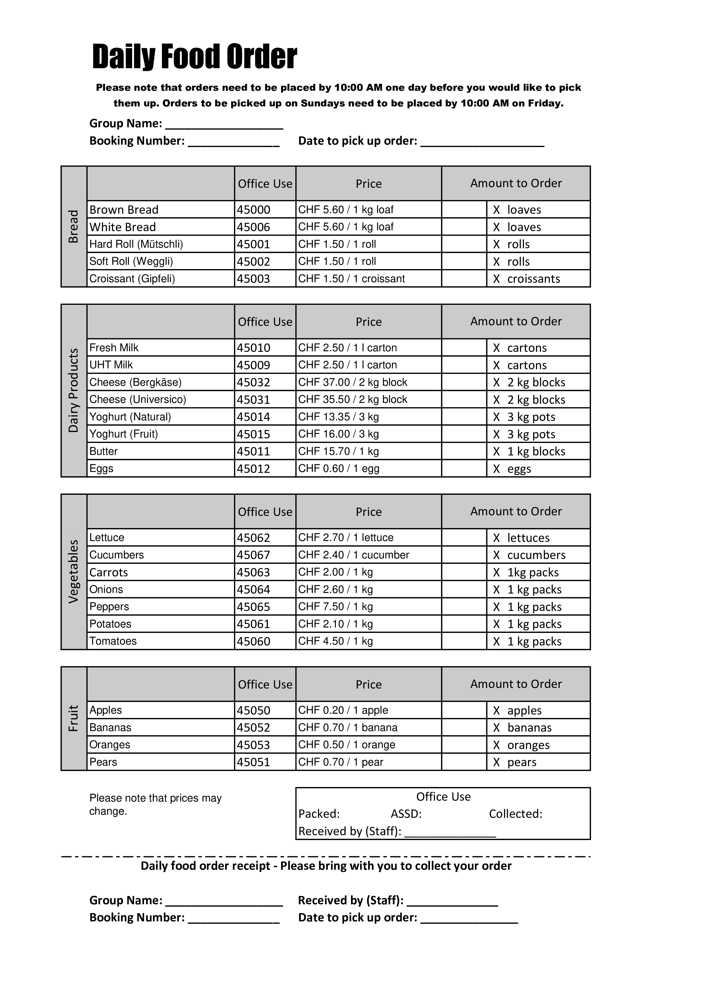 food order receipt template