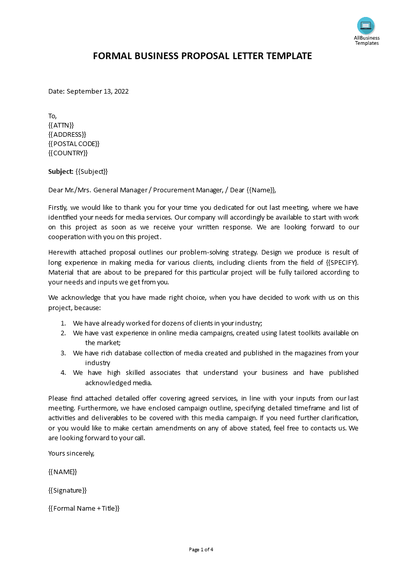 Business Proposal Formal Letter main image