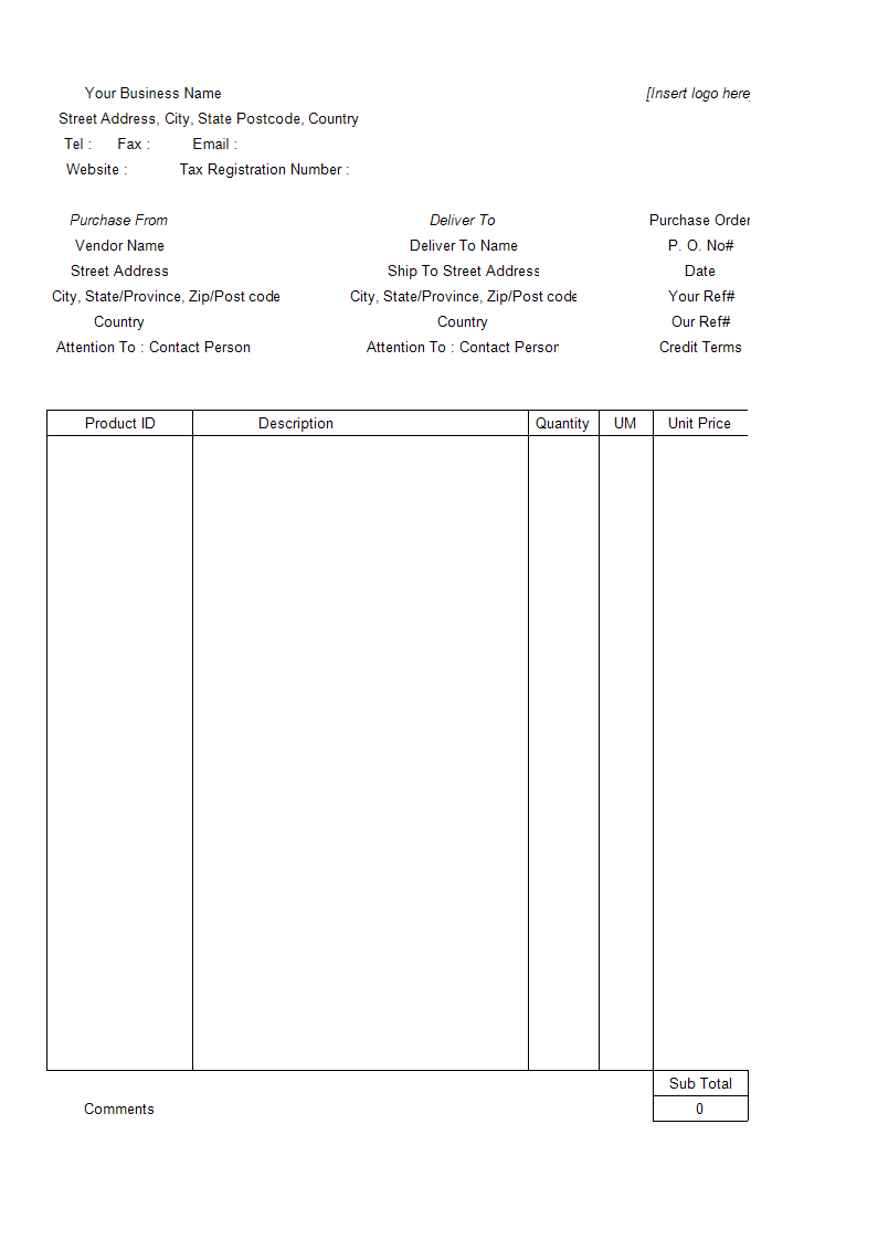 purchase order template voorbeeld afbeelding 