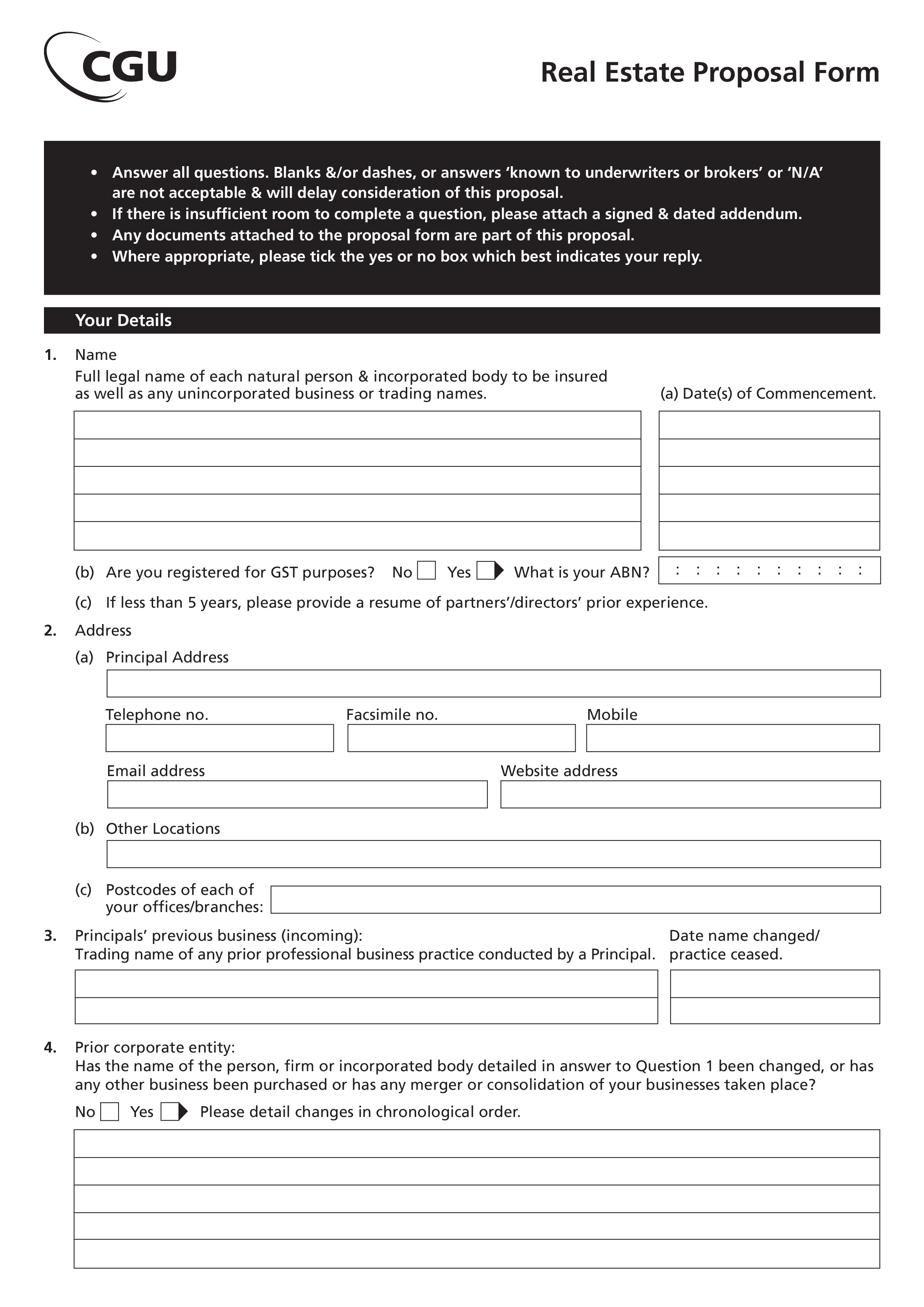 Real Estate Proposal Form 模板