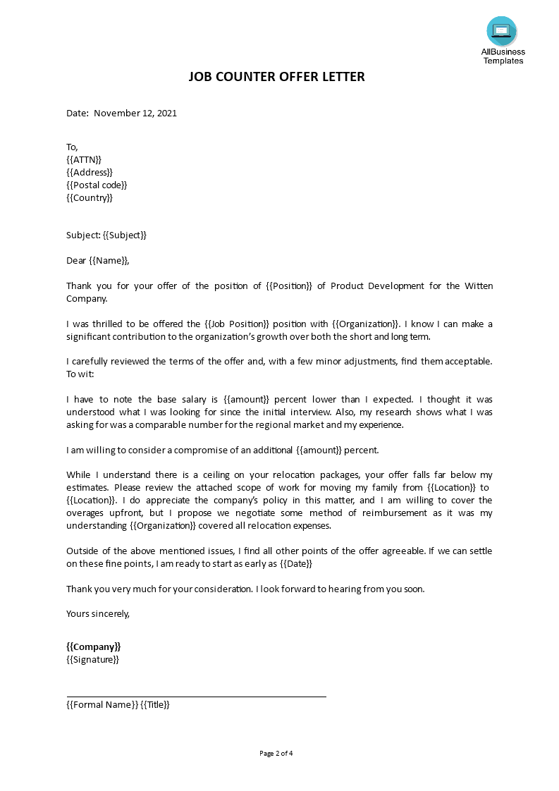 employer counter offer letter Hauptschablonenbild