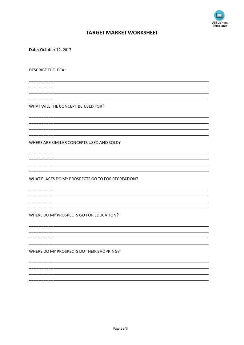 market analysis - worksheet_target market template