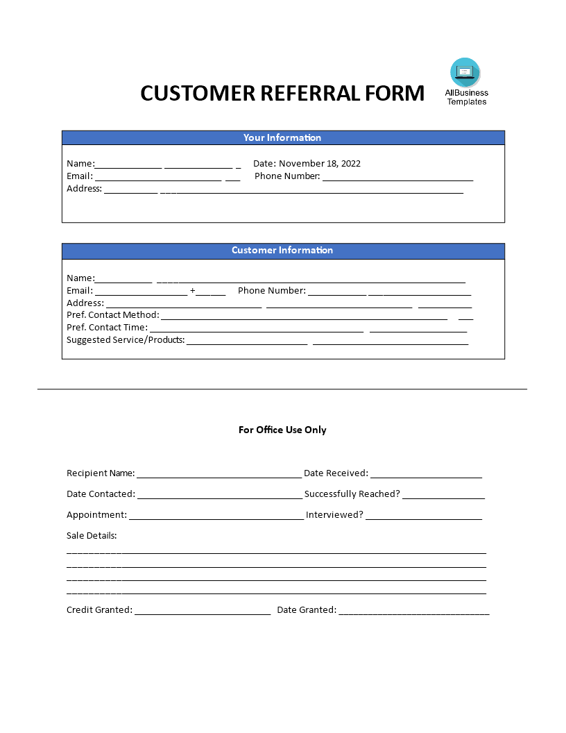 customer referral template modèles