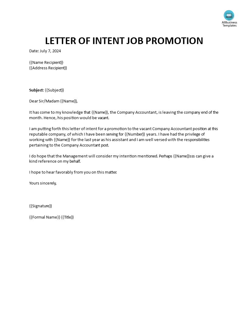 letter of intent job promotion plantilla imagen principal