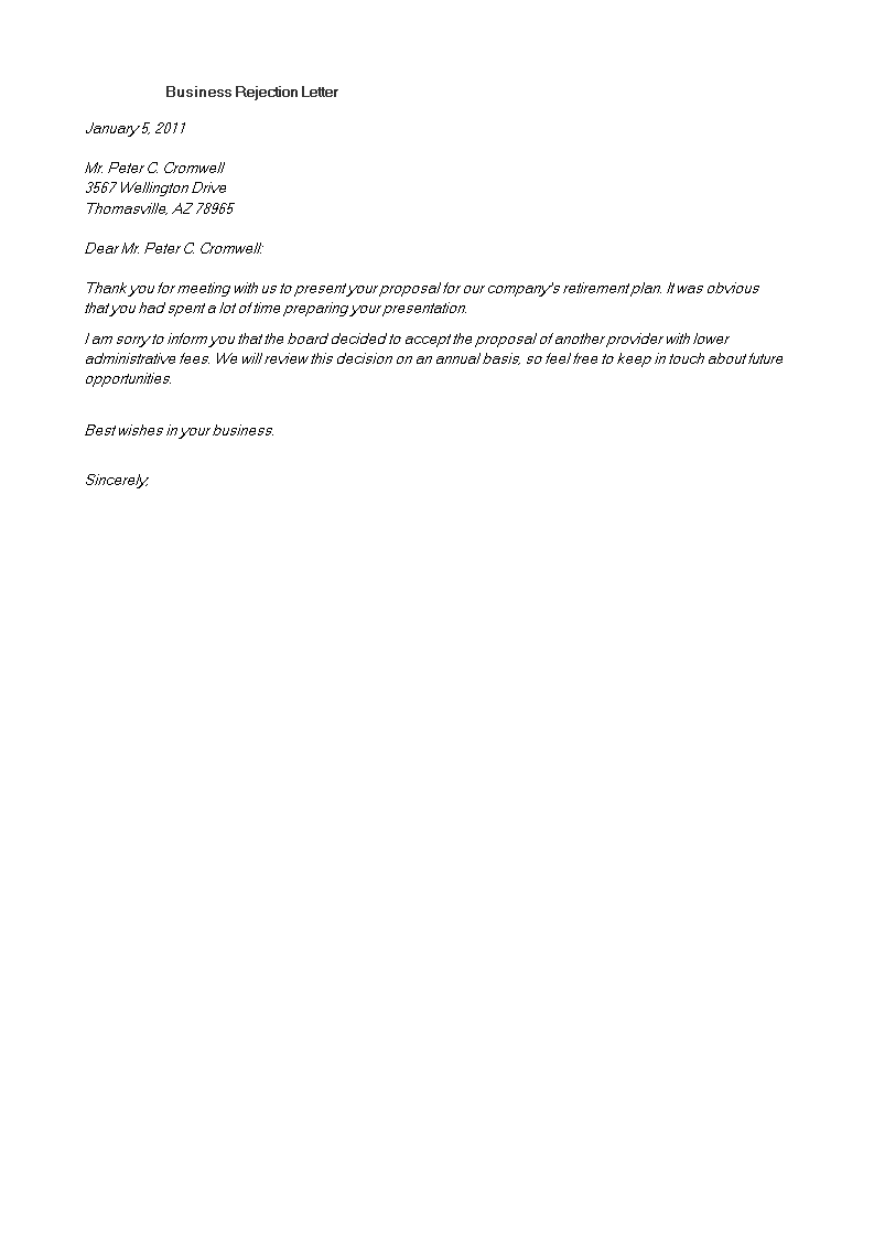formal business rejection letter template