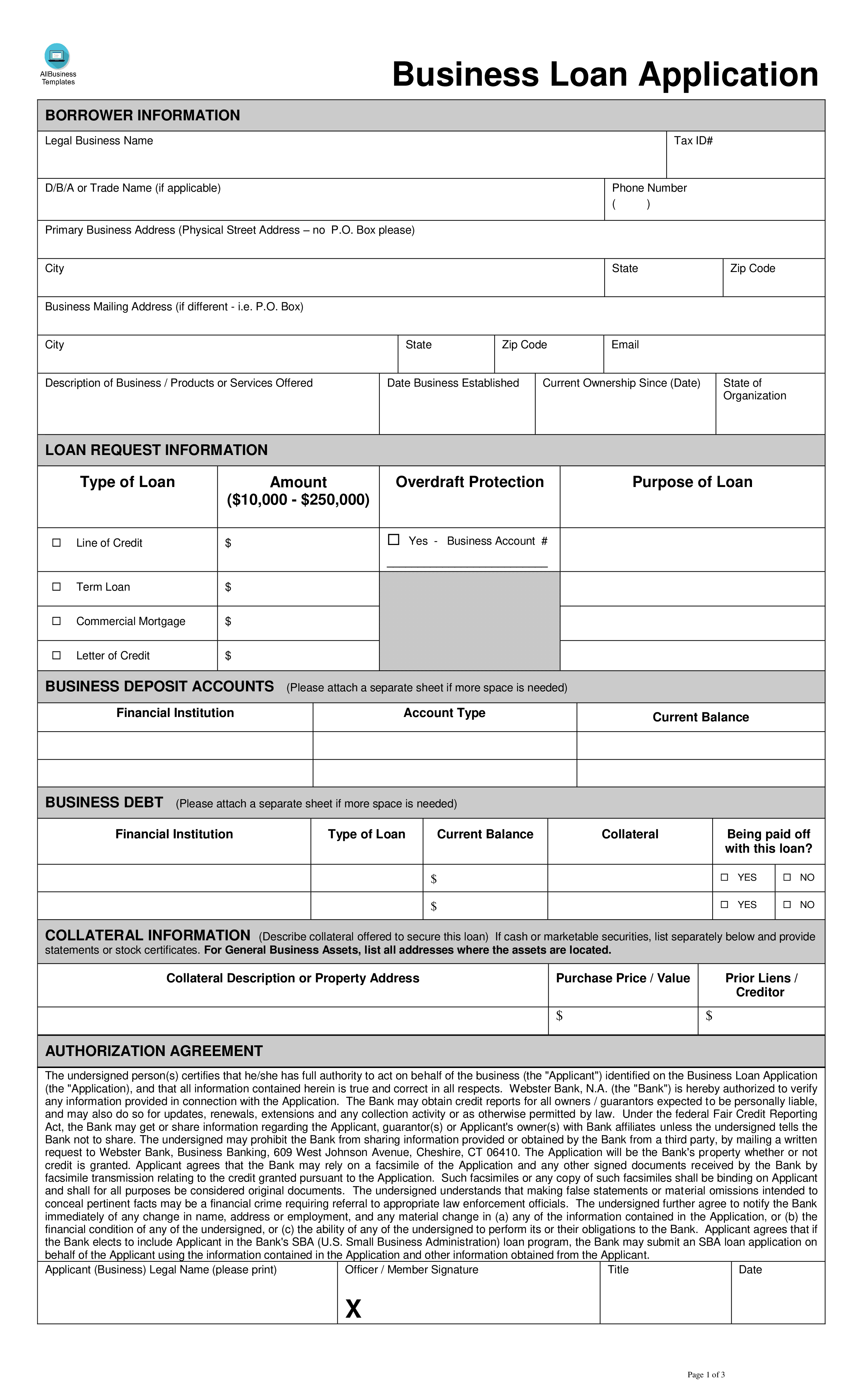 business loan application form Hauptschablonenbild