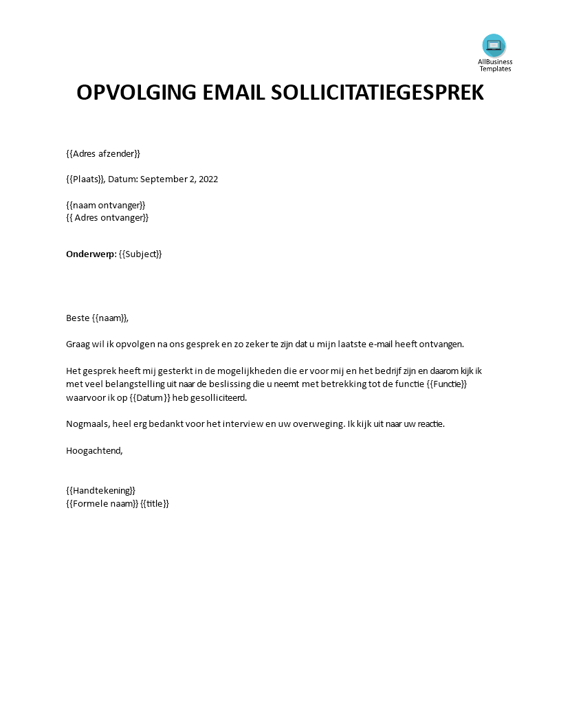 email opvolging na sollicitatiegesprek plantilla imagen principal