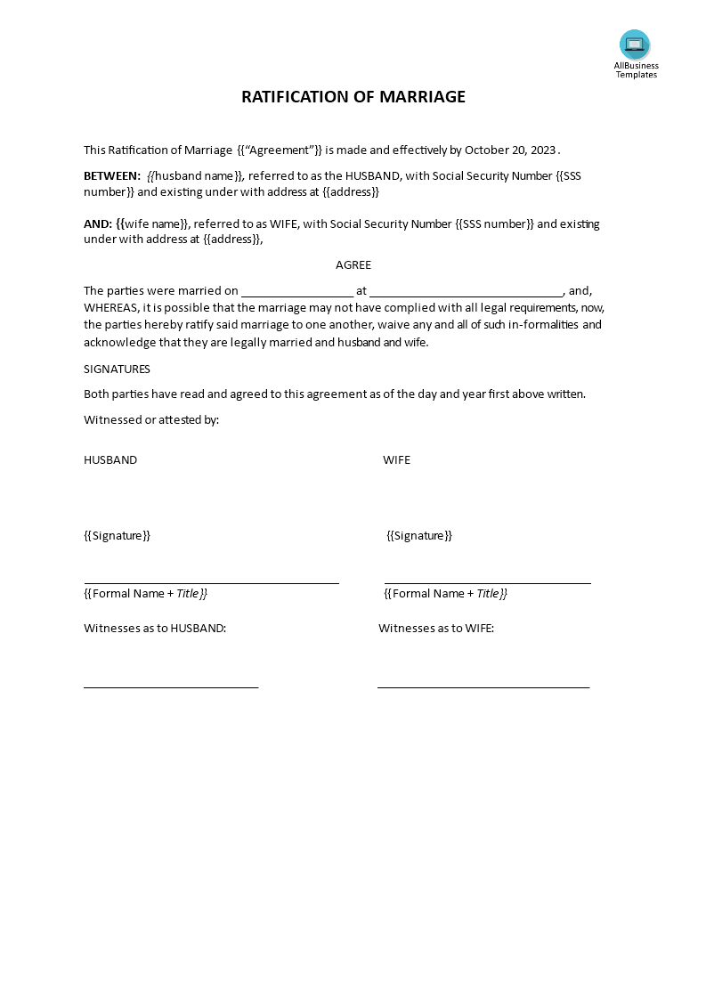 ratification of marriage template