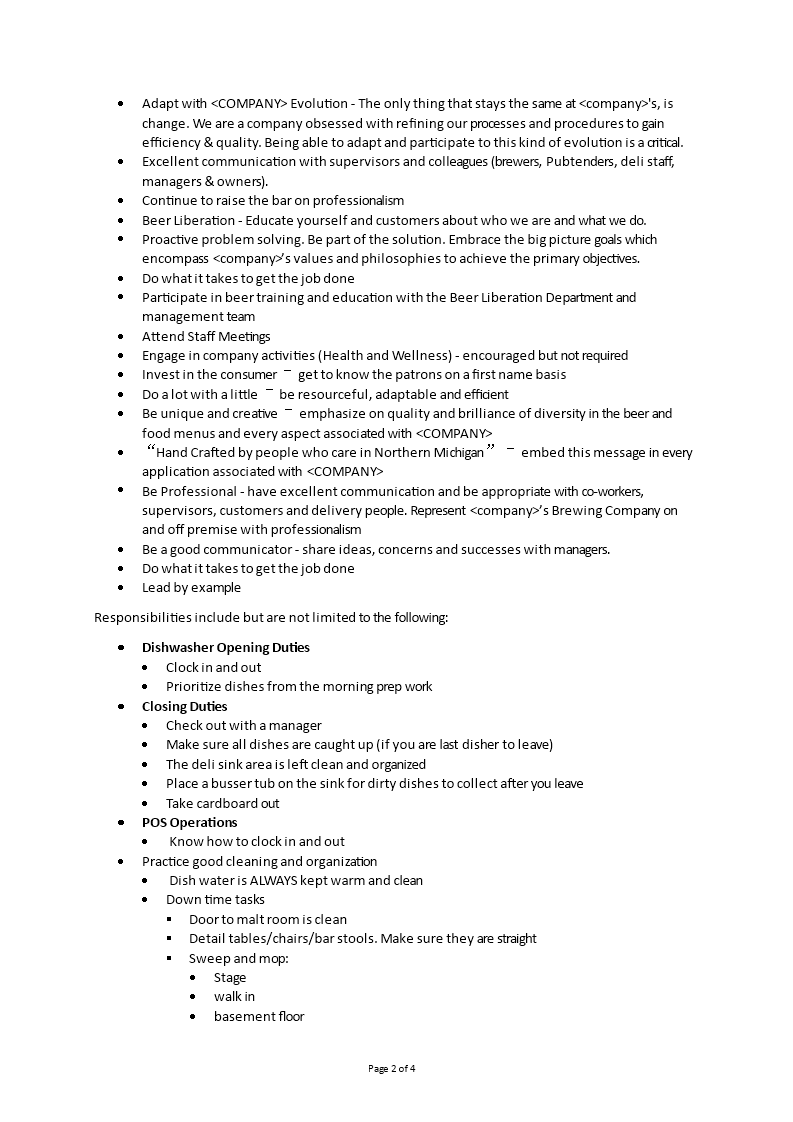 Dishwasher Job Description Templates at