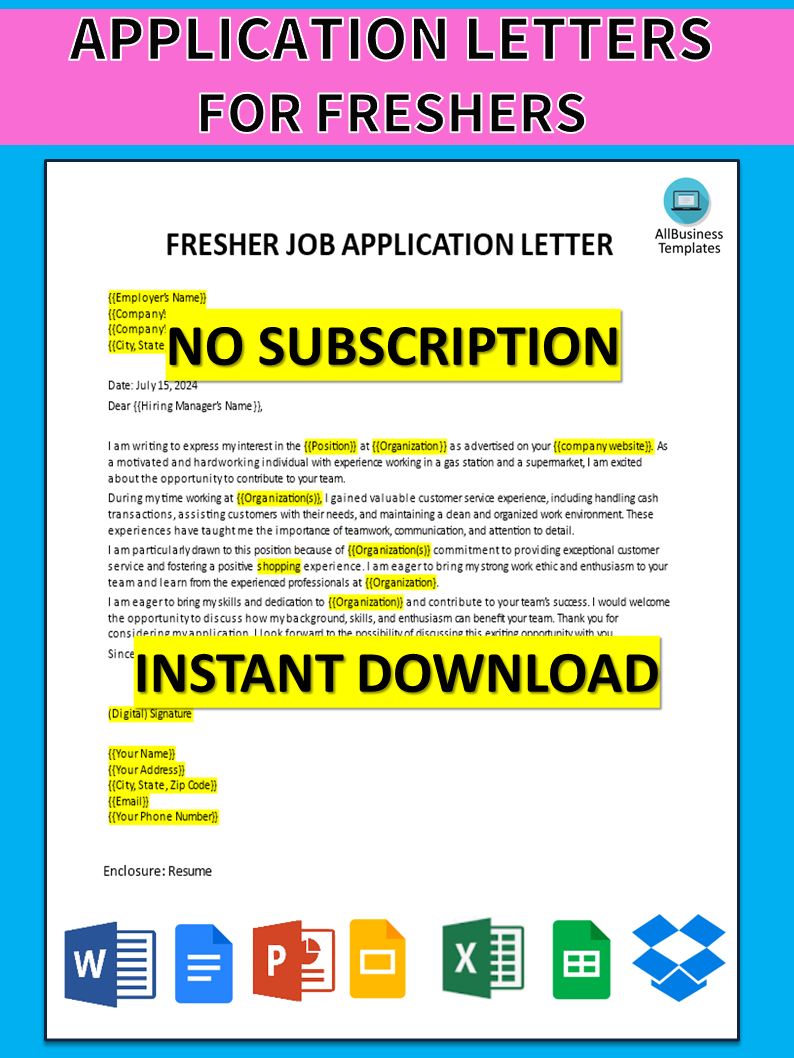 application letter fresher template