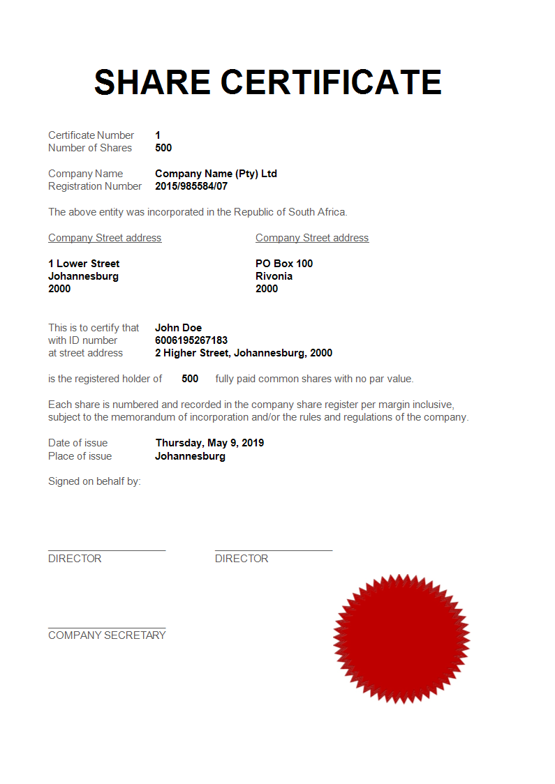 Kostenloses stock certificate template sample Throughout Corporate Share Certificate Template