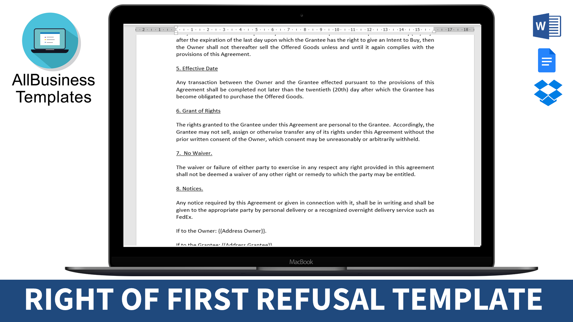 right of first refusal to purchase (rofr) modèles