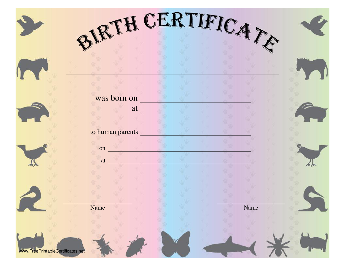 Printable Birth Certificate for Animals 模板