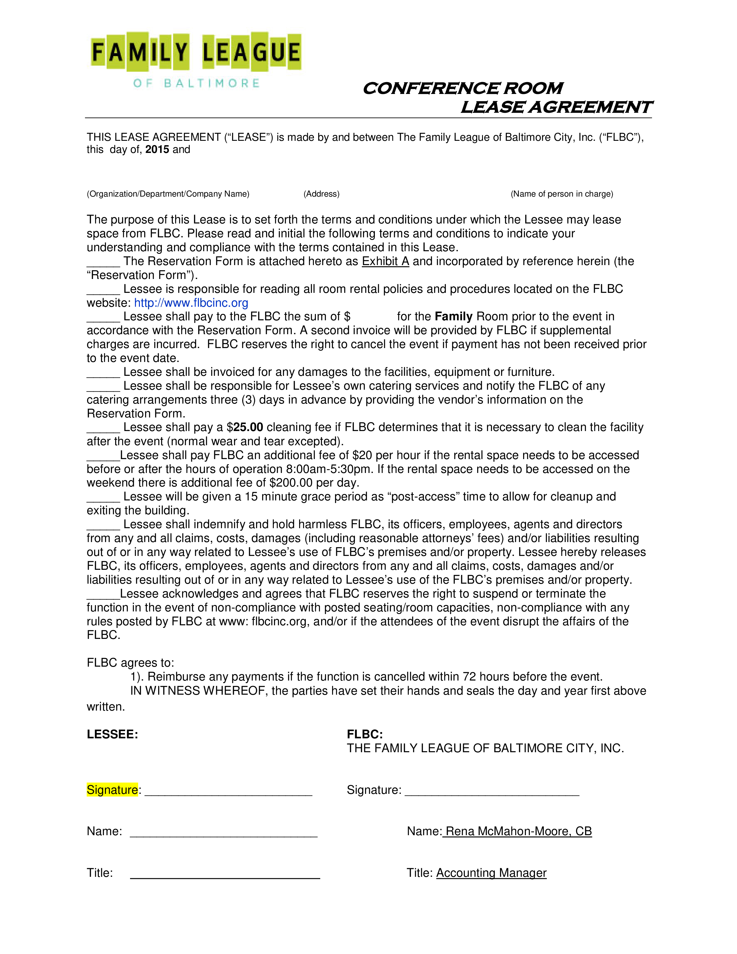 conferernce room lease agreement template