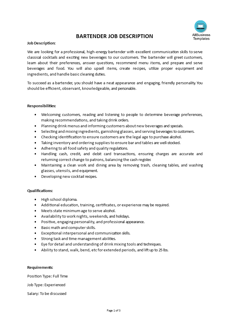 bartender job description plantilla imagen principal