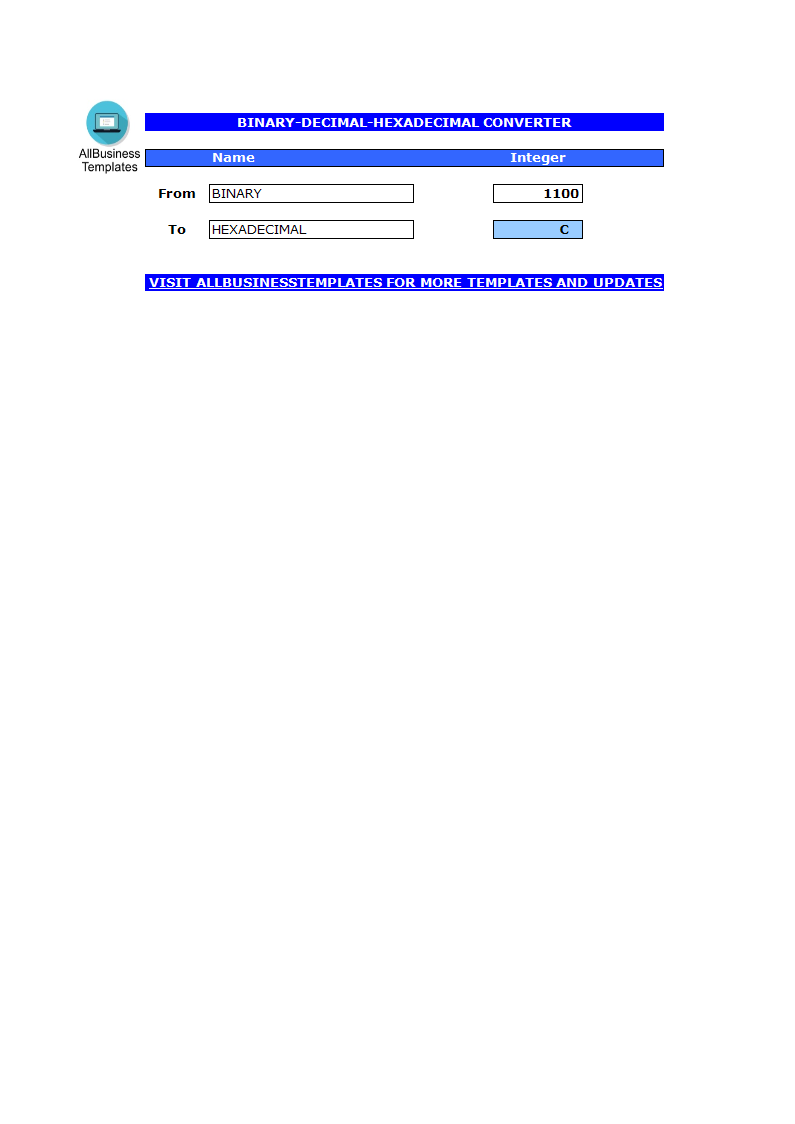 binary decimal hexadecimal converter template