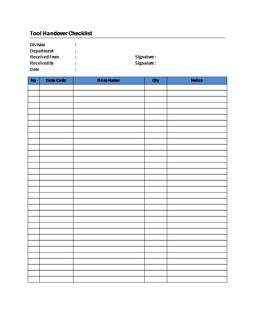 tool handover checklist modèles