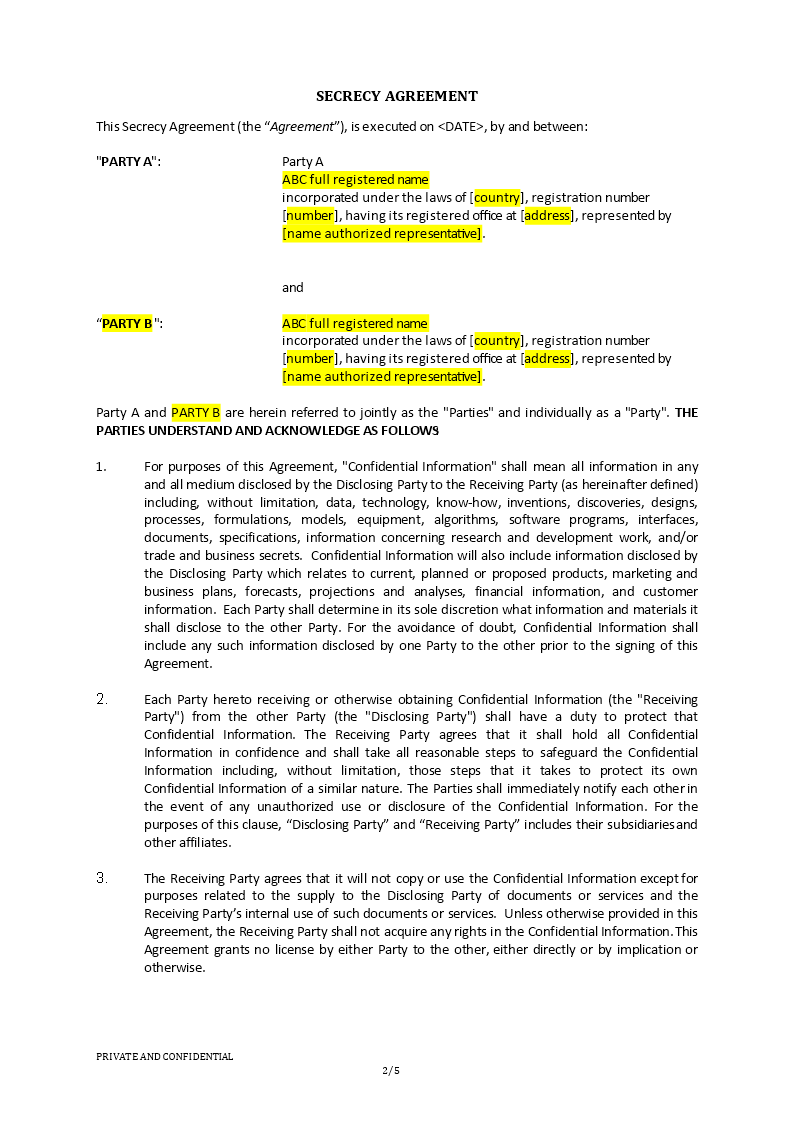 Secrecy Agreement Template Templates at