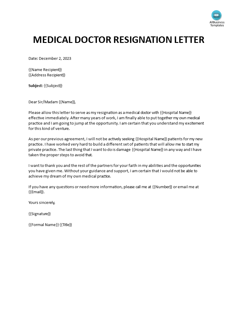 medical doctor resignation letter voorbeeld afbeelding 