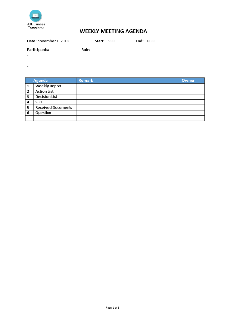 Weekly Meeting Agenda Template main image