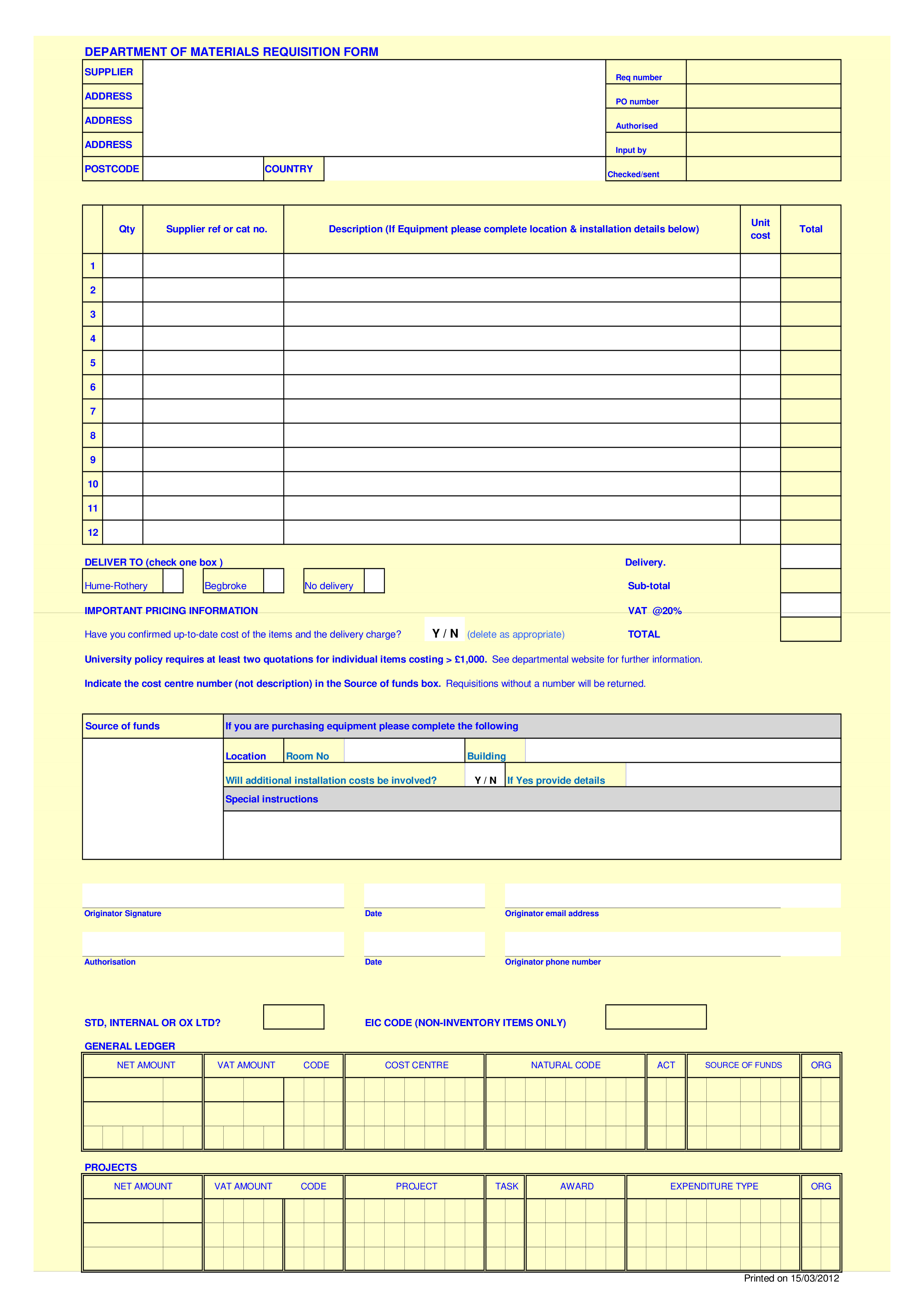 Department Material Requisition Form main image
