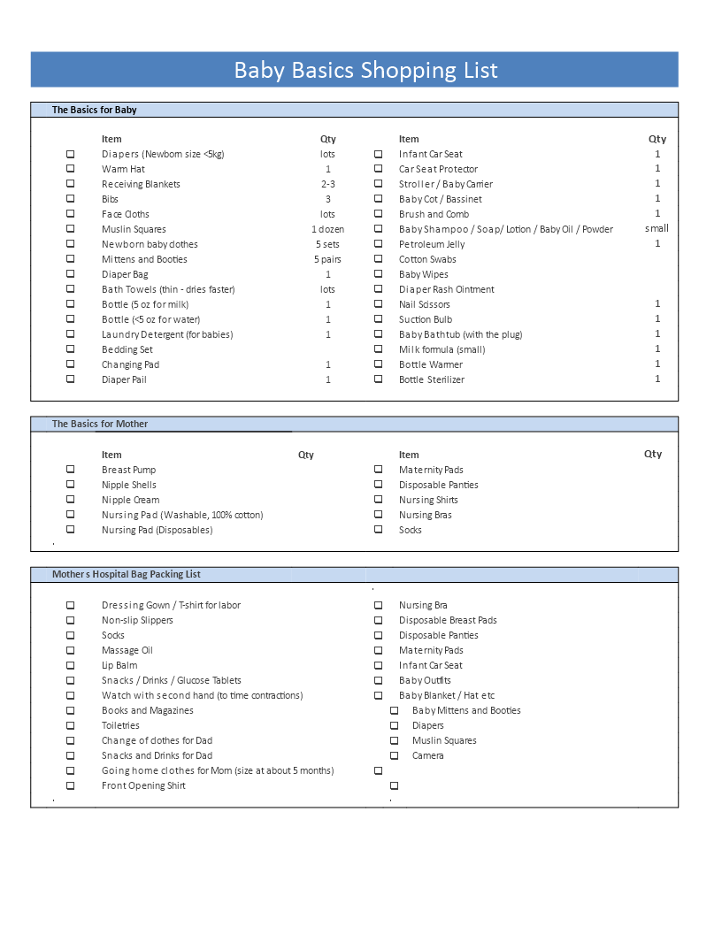 Baby basics shopping list main image