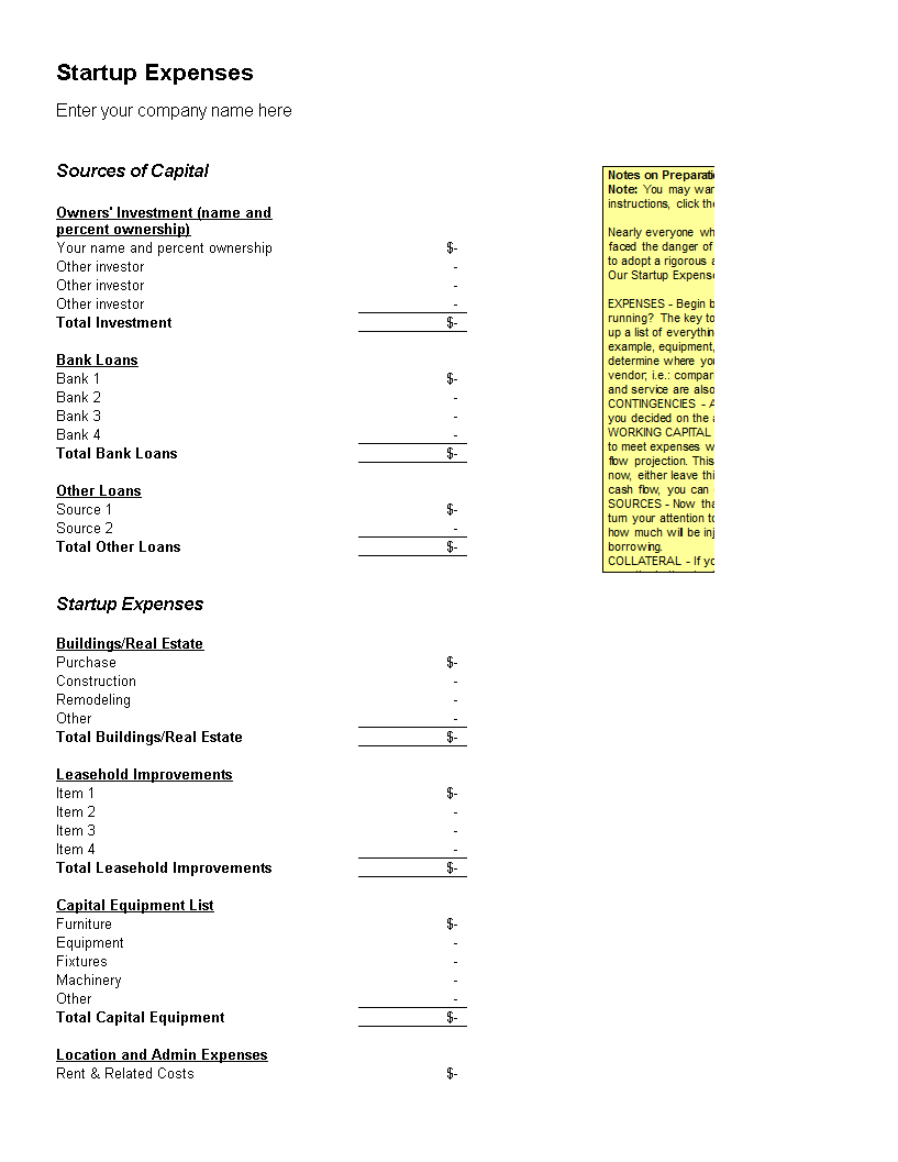 Start Up Expenses main image