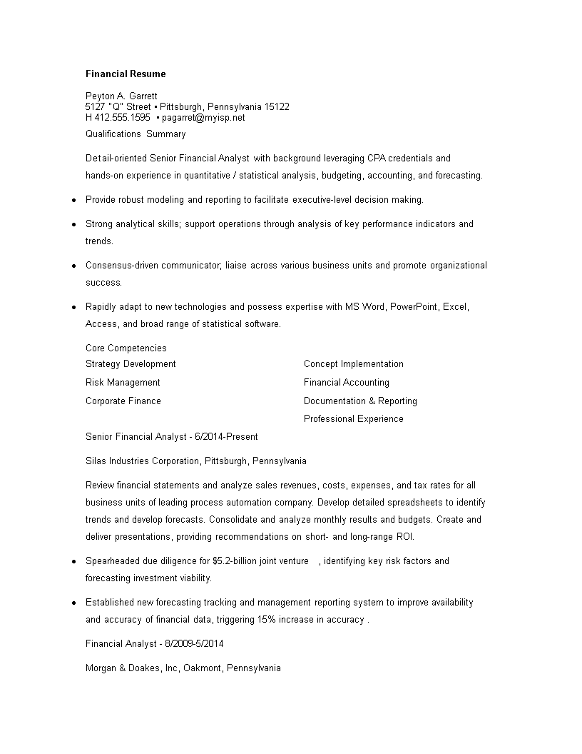 Financial Resume main image