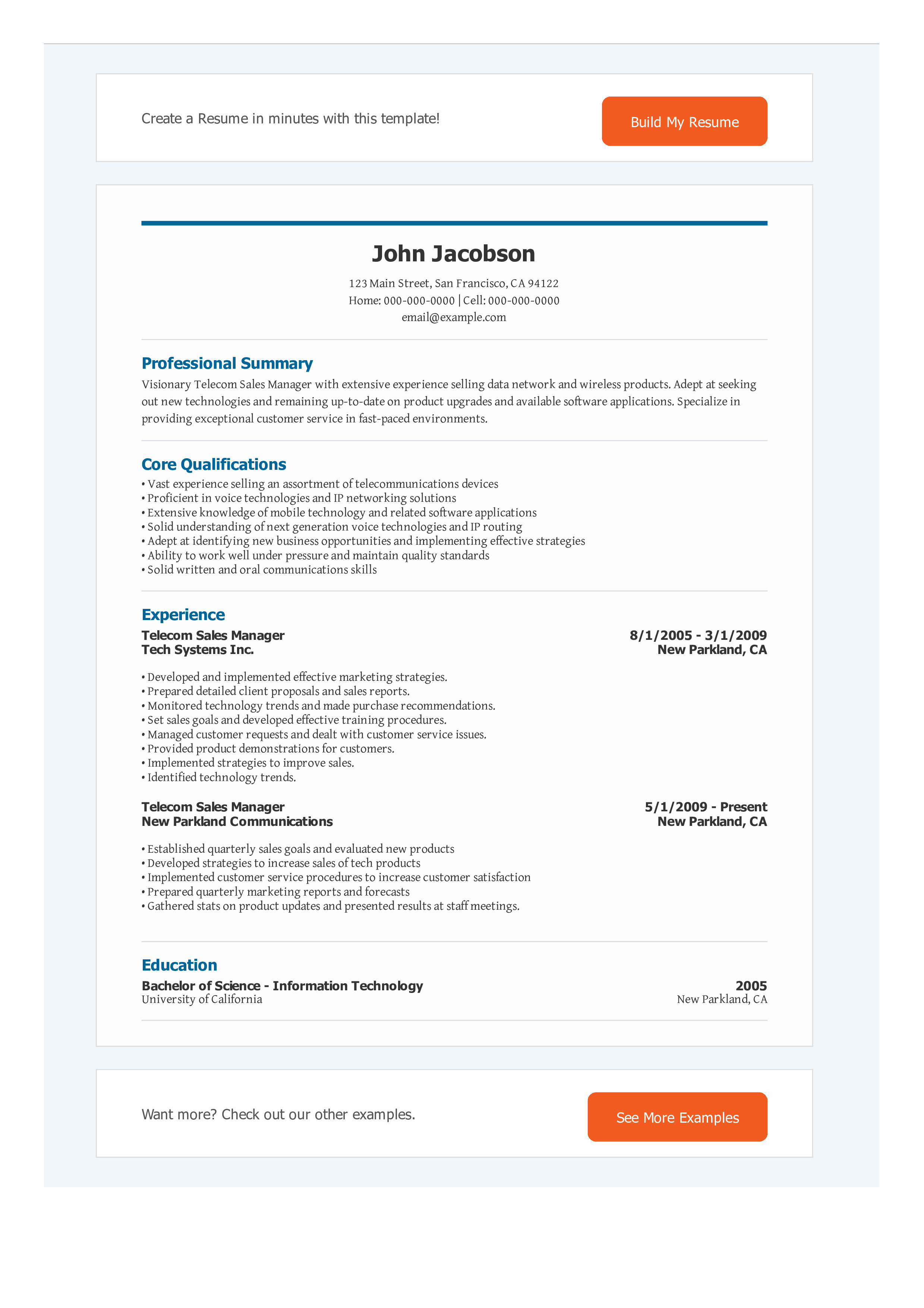 sales director telecom resume modèles