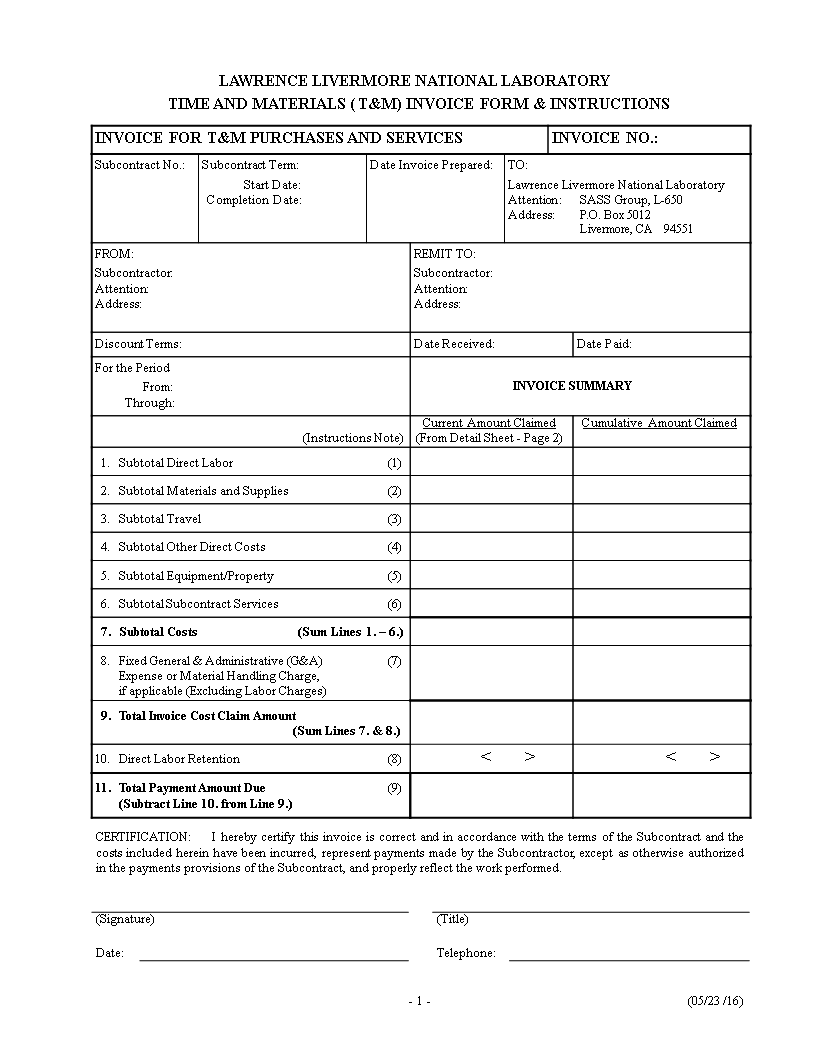 Kostenloses Time and Material invoice Form Intended For Time And Material Invoice Template
