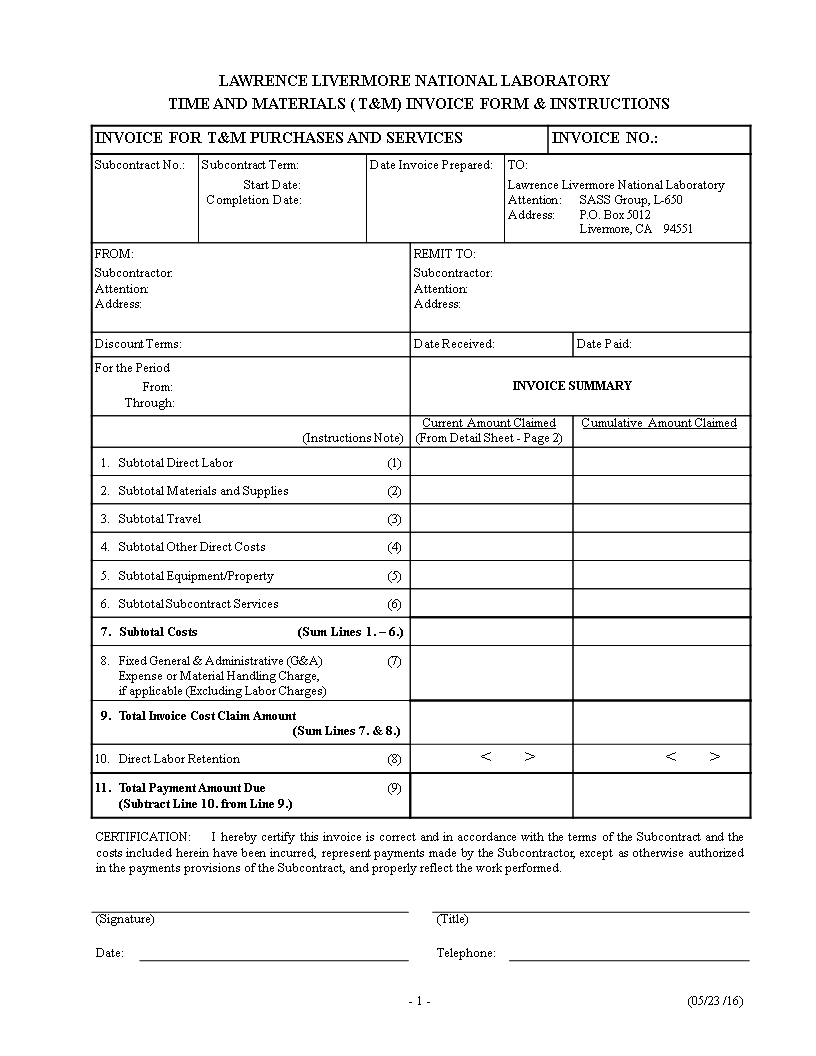 Time and Material invoice Form main image