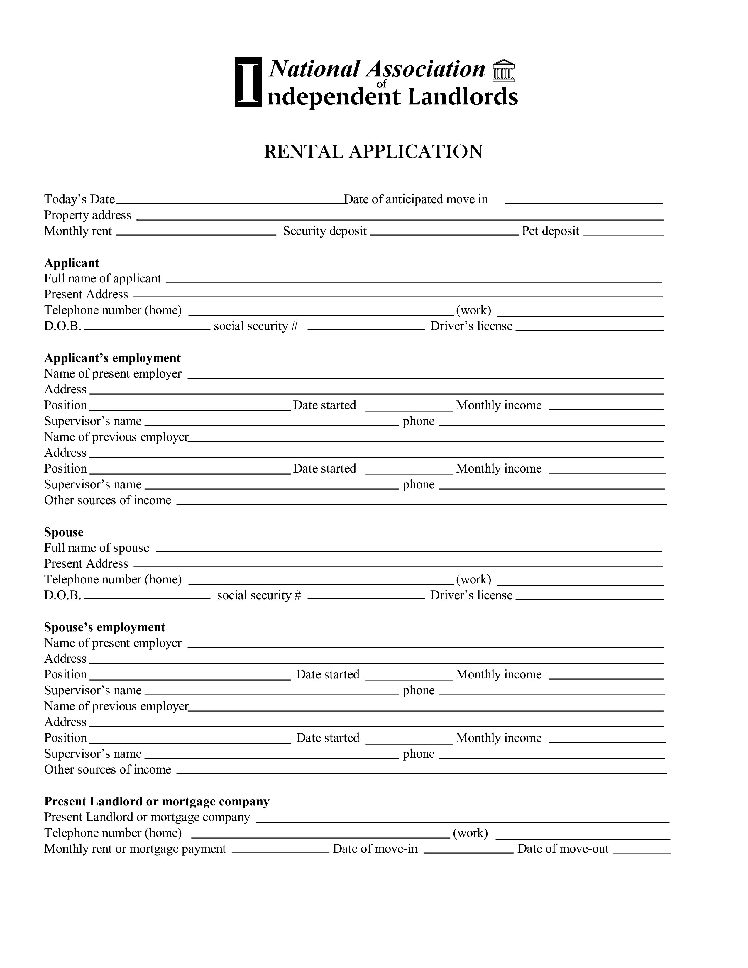 standard rental application form Hauptschablonenbild