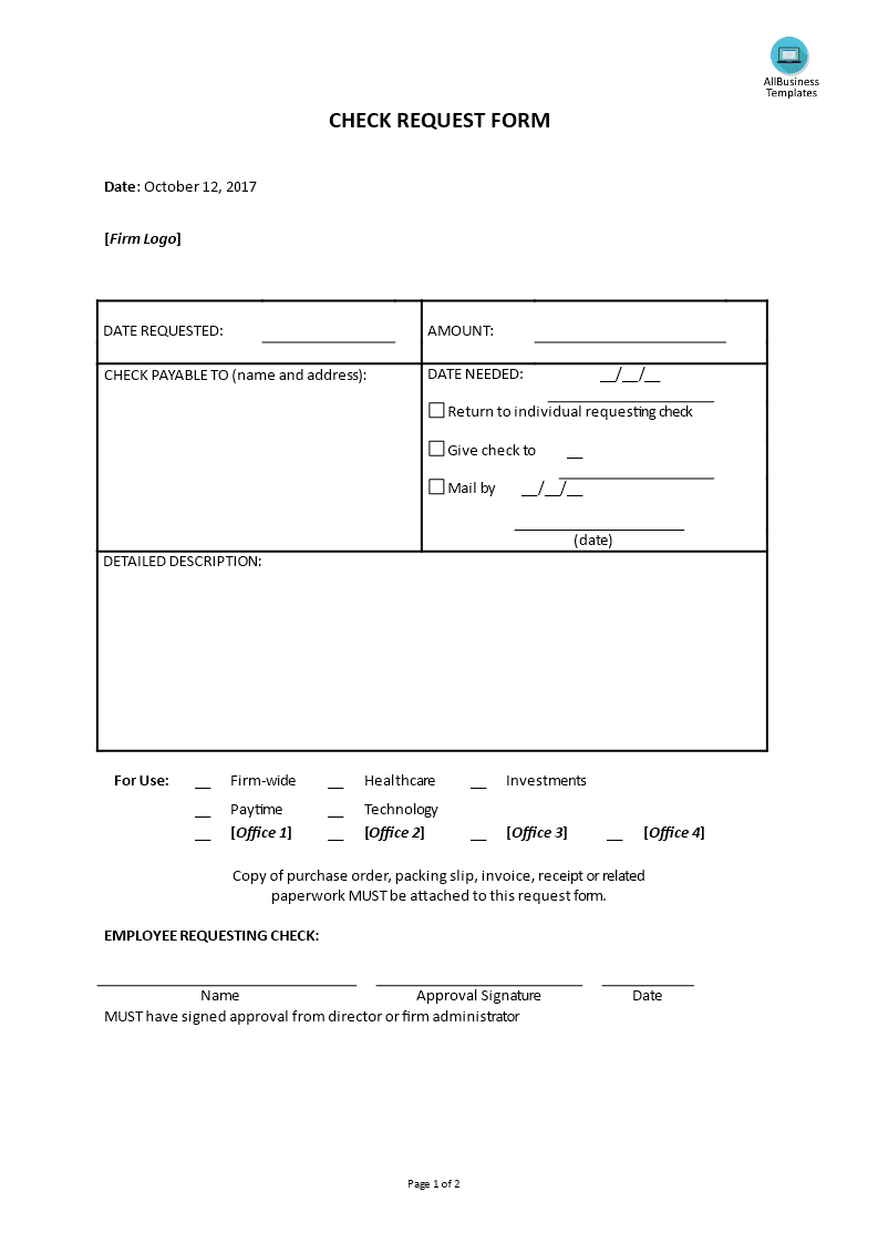 Employee Request Check Form main image