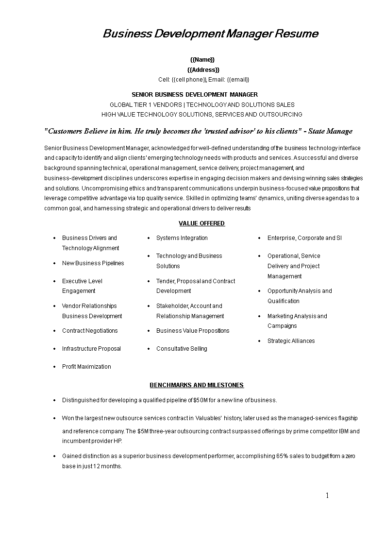 Business Development Manager CV main image