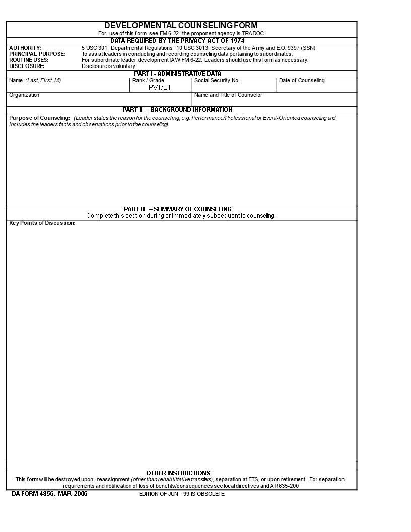 army counseling template