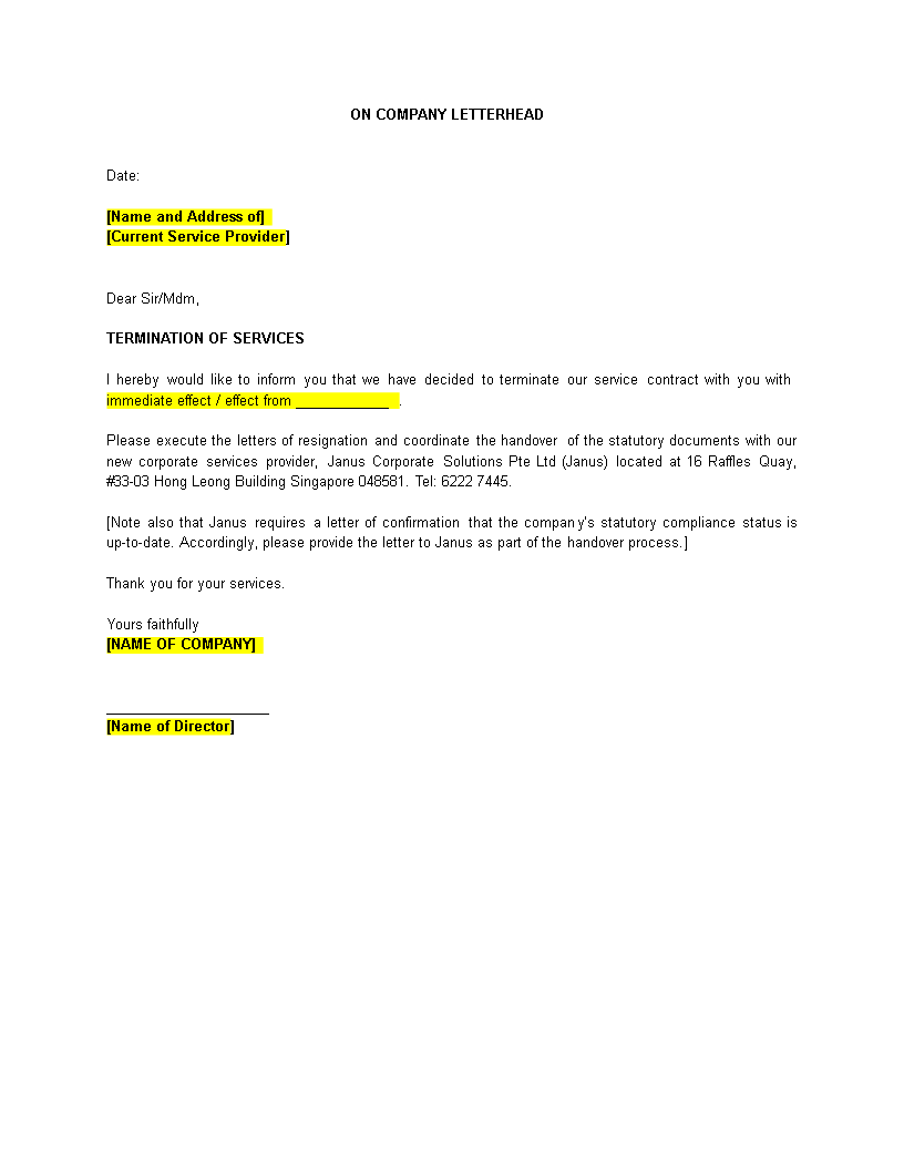 Service Termination Letter Sample main image