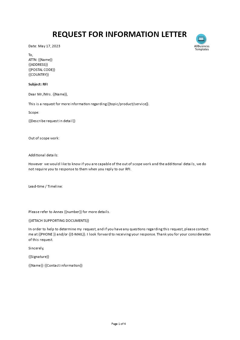 request for information letter template