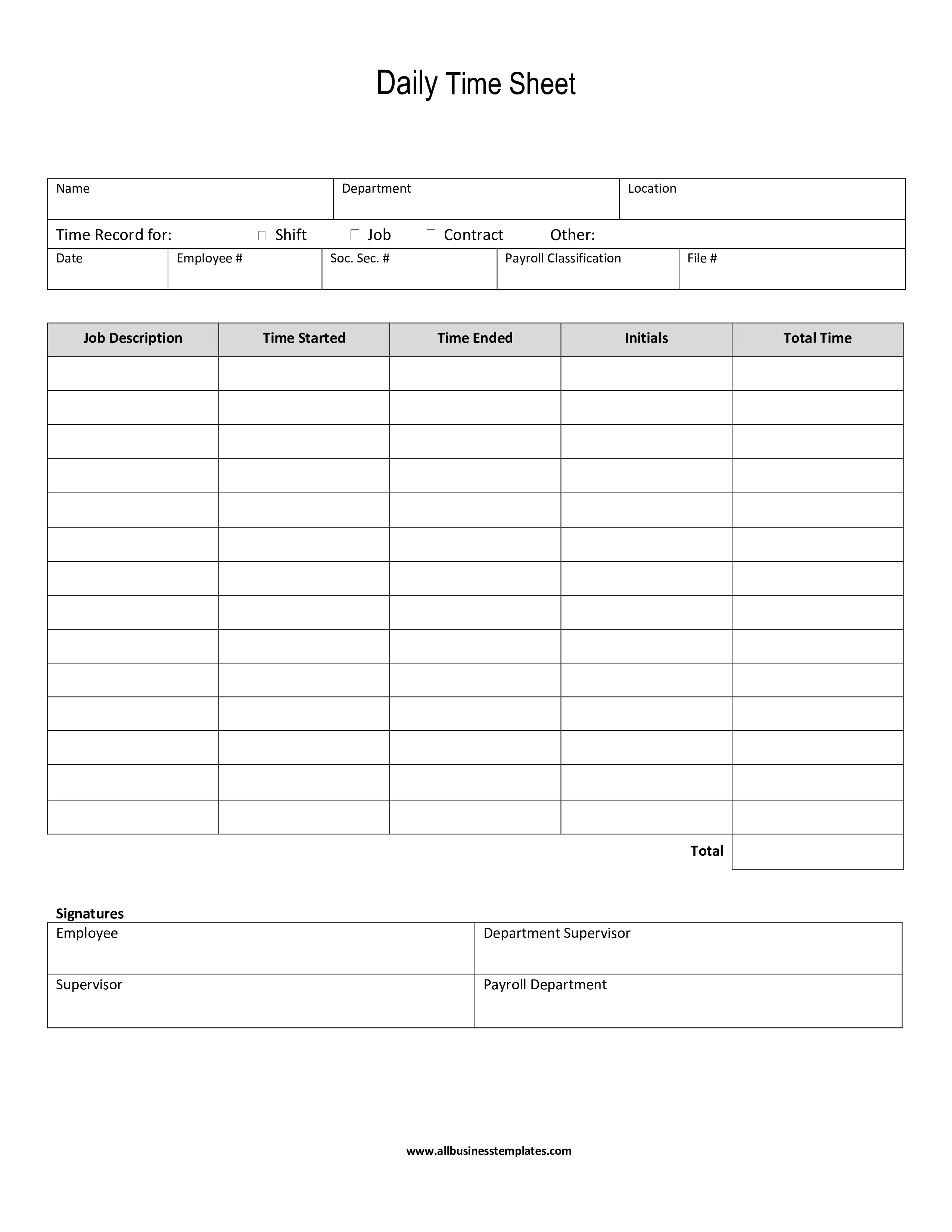 daily time sheet template