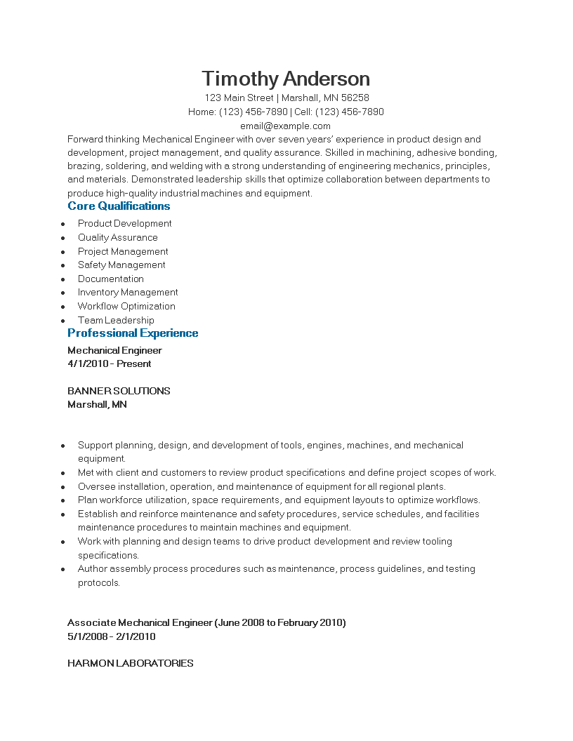 professional mechanical engineering resume Hauptschablonenbild