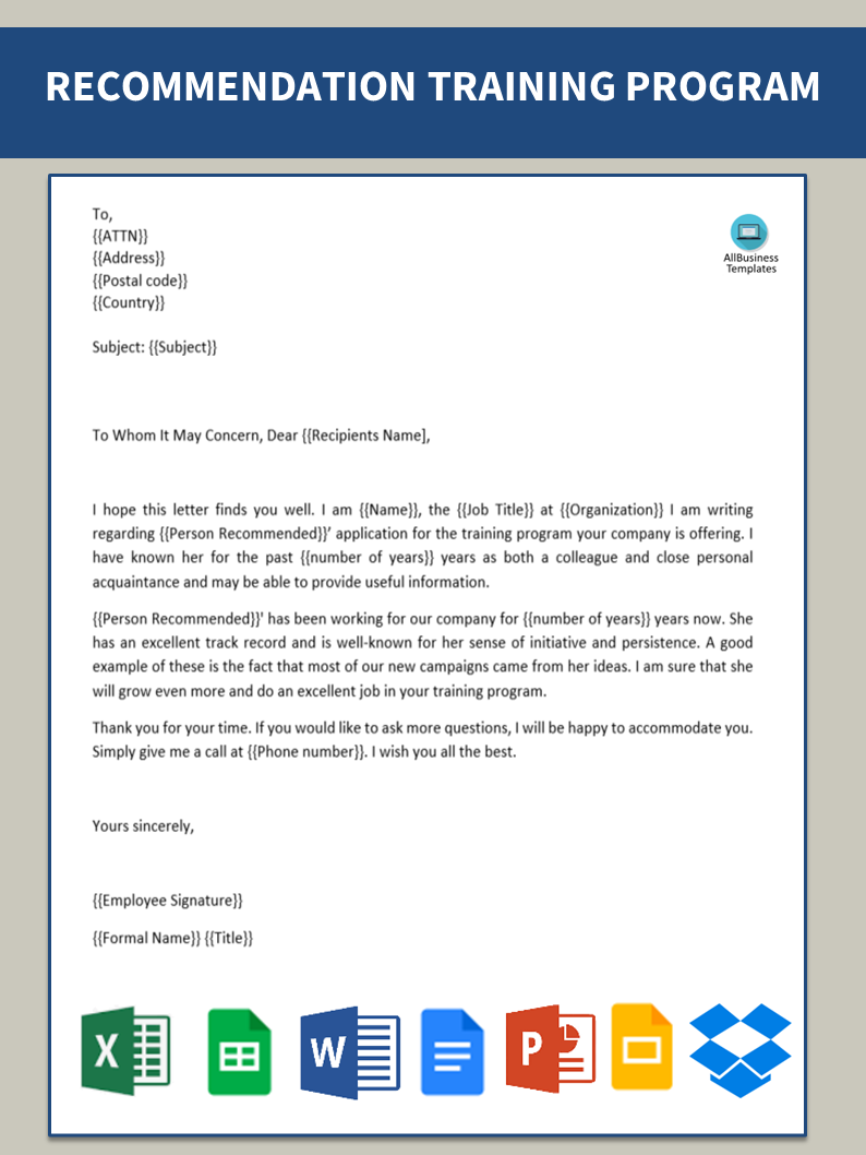 recommendation letter for friend for training template