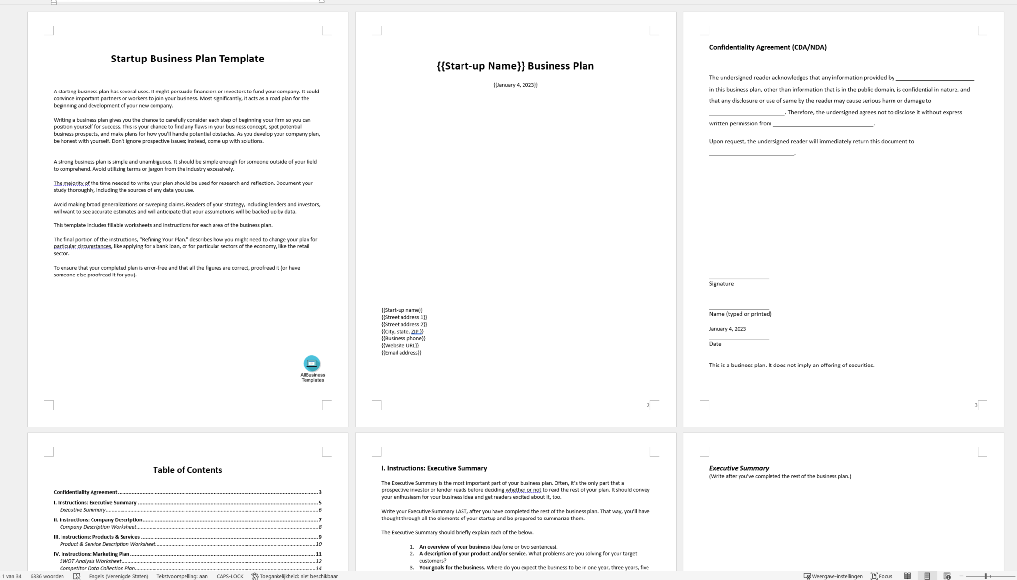 Kostenloses Startup Business Plan Template