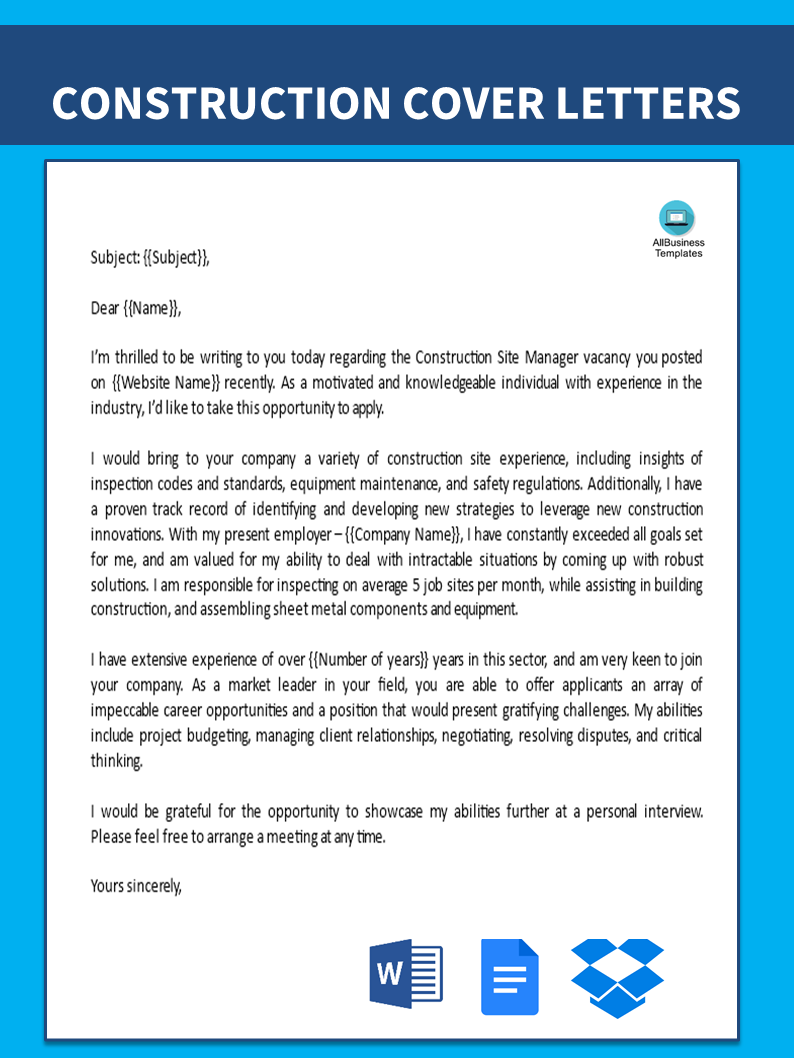 Construction Cover Letter For Resume | Templates at ...
