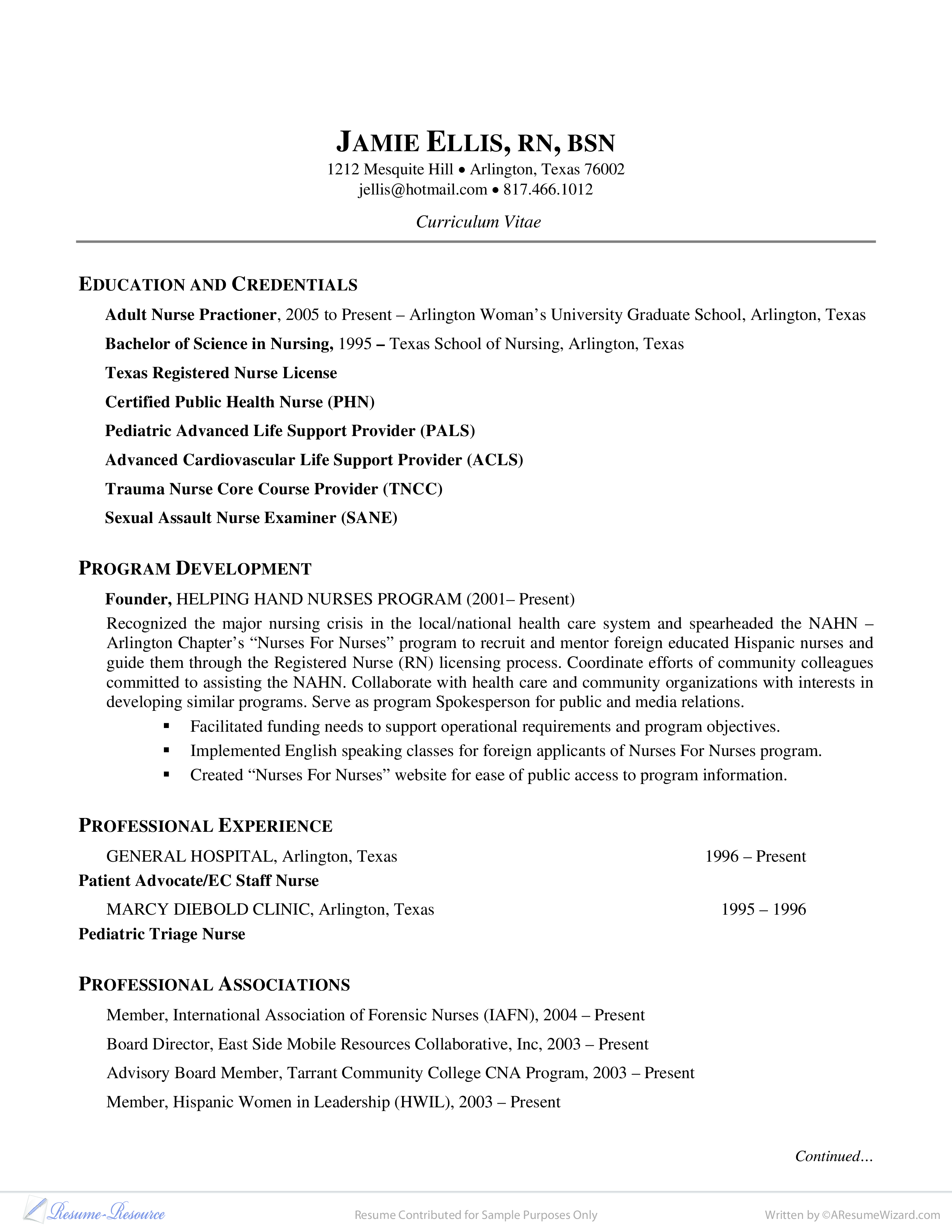 resume format nurse job