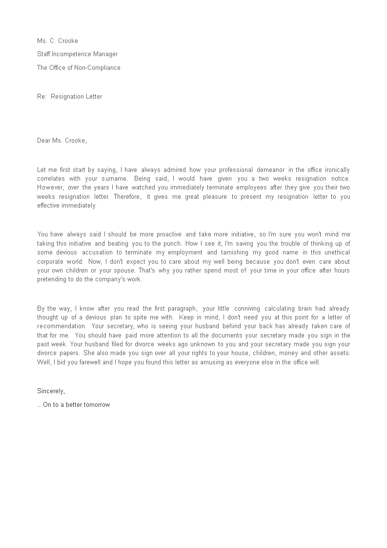 Funny Rude Resignation Letter | Templates at 
