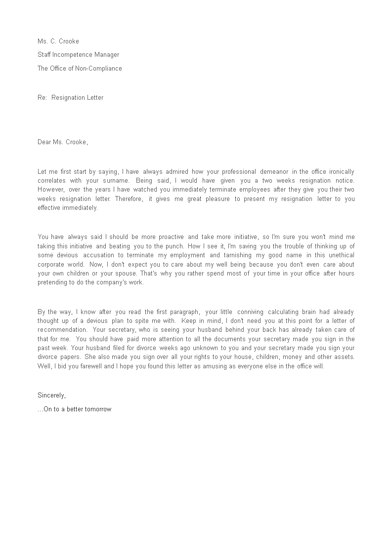 Funny Rude Resignation Letter main image