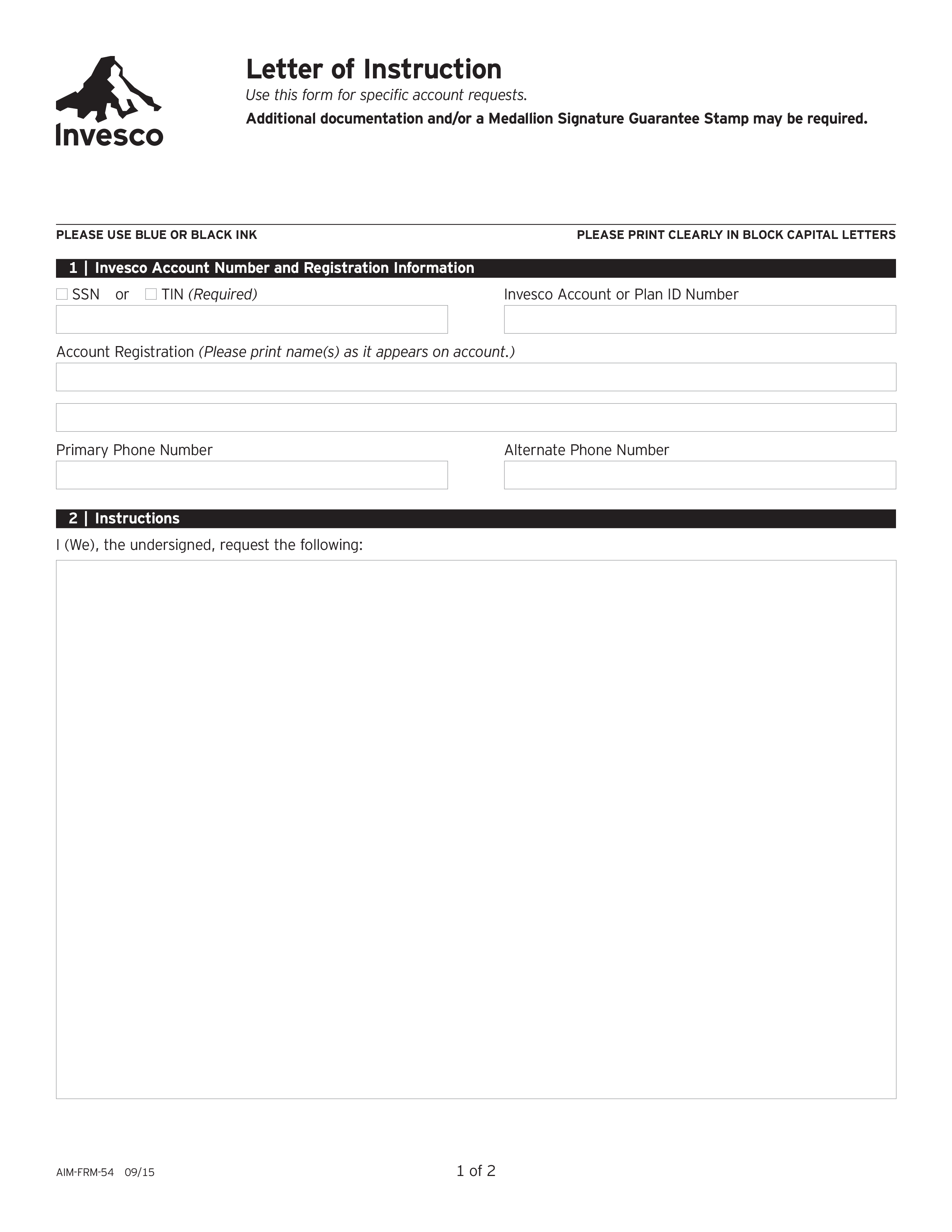 Letter Of Instruction Form 模板