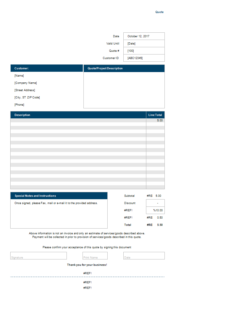 business price quote template template